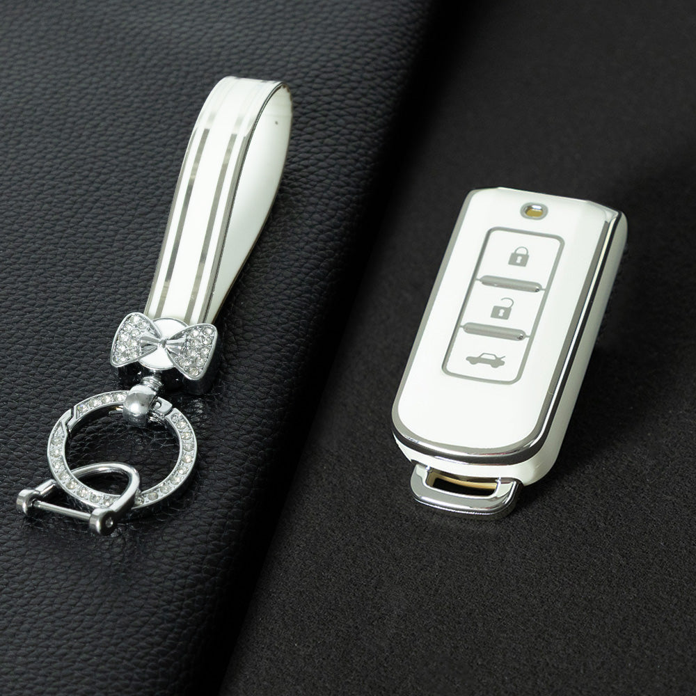 MIA1T1 White-Silver Plating TPU Car Remote Key Case Cover Shell for Mitsubishi Outlander ASX Pajero LANCER Sport Eclipse 3 Buttons Smart Keyless Fob