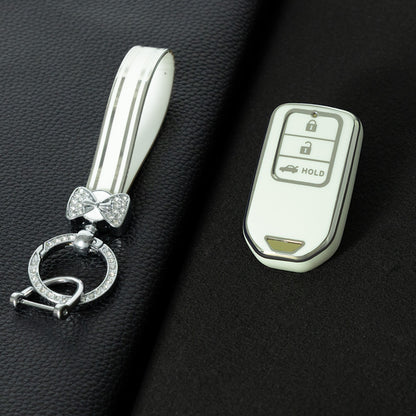 HOA4T1 White-Silver Plating Car Key Cover Premium Soft TPU Car Key Case Cover Shell for Honda Accord Civic CRV Jade XRV Haoying Elysion