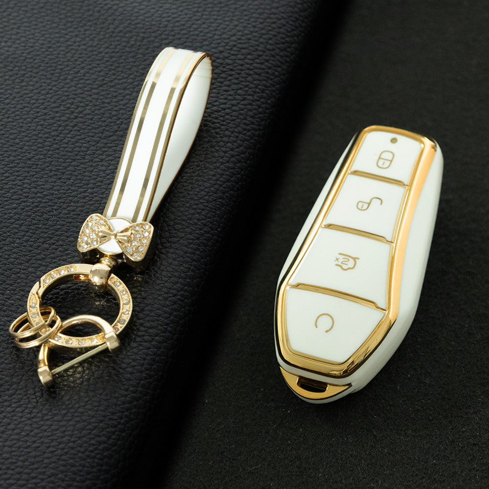 BYD1T1 White-Gold Platin Car Key Cover For BYD E2/E3/Song PRO/Yuan Plus/Dolphin Remote Key FOB Cover Accessories