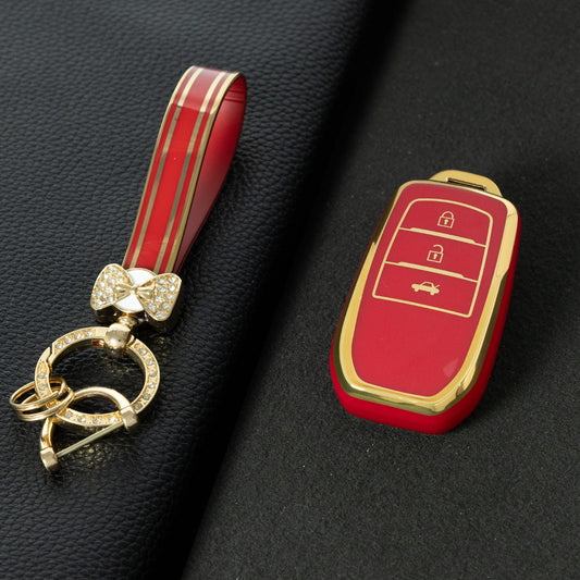 TOC1T1 Red-Gold Plating Car Key Cover For TPU Soft Car Key Fob Cover Smart Key Shell Case Protector Suitable for Toyota Corolla Camry Levin RAV4 Reiz