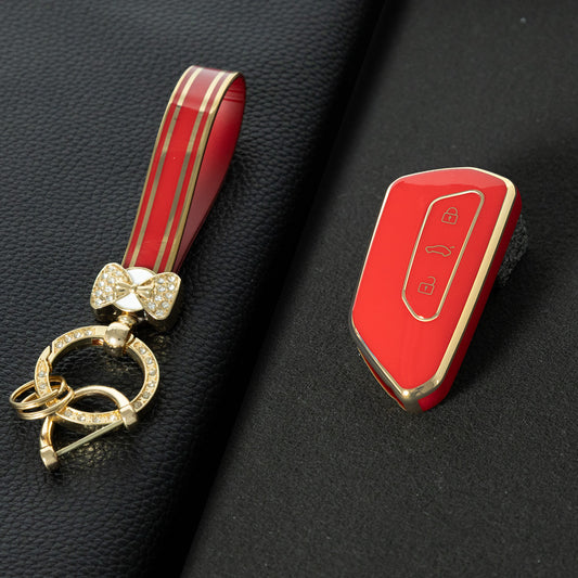 VOC1T1 Red-Gold Plating Car Key Cover For Volkswagen Golf 8 MK8 ID3 ID4 Cupra Skoda Octavia A8 SEAT Leon MK4 Formentor Tarraco