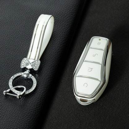 BYD1T1 White-Silver Plating Car Key Cover For BYD E2/E3/Song PRO/Yuan Plus/Dolphin Remote Key FOB Cover Accessories