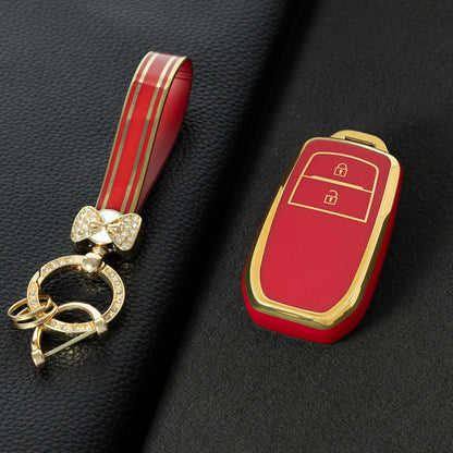 TOC2T1 Red-Gold Plating TPU Car Key Case Protection Cover Smart Key Shell Fob Cover Fit for Toyota Camry Corolla Prado Levin Crown RAV4