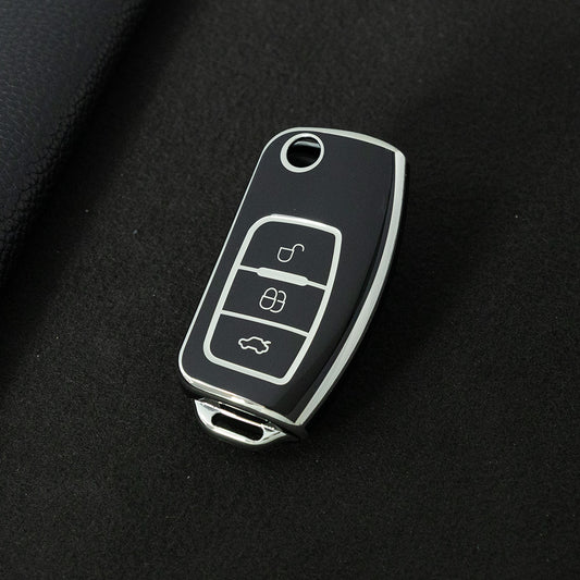 FOE1T1 Black-Silver Plating Car Key Cover TPU Car Key Case Cover for Ford Fusion Mondeo Mustang F150 F250 F350 Explorer Edge 2015 2016 2017 2018 2019 Accessories