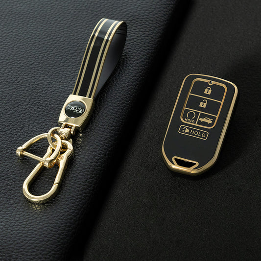 HOA6T1 Black-Gold Plating Car Key Cover New Soft TPU Car Remote Key Case Cover Shell Fob for Honda Civic Vezel City Jade Pilot Jazz BRV XRV HRV Fit Odyssey Accessories