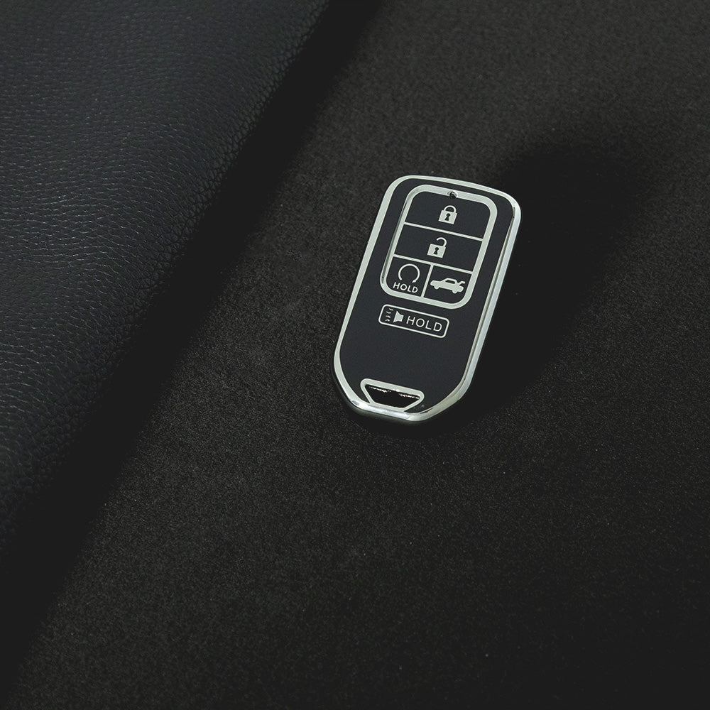HOA6T1 Black-Silver Plating Car Key Cover New Soft TPU Car Remote Key Case Cover Shell Fob for Honda Civic Vezel City Jade Pilot Jazz BRV XRV HRV Fit Odyssey Accessories