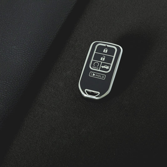 HOA6T1 Black-Silver Plating Car Key Cover New Soft TPU Car Remote Key Case Cover Shell Fob for Honda Civic Vezel City Jade Pilot Jazz BRV XRV HRV Fit Odyssey Accessories