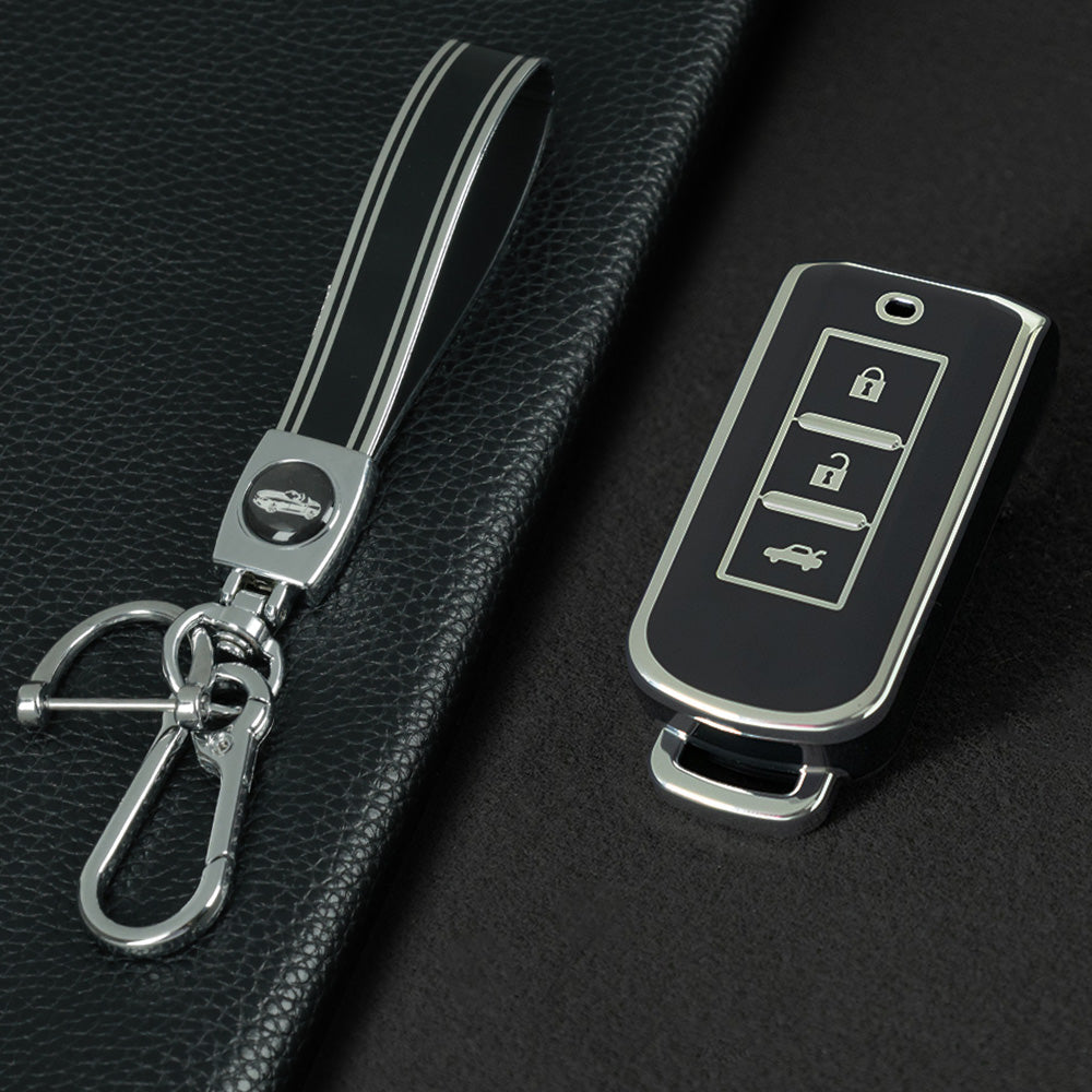 MIA1T1 Black-Silver Plating TPU Car Remote Key Case Cover Shell for Mitsubishi Outlander ASX Pajero LANCER Sport Eclipse 3 Buttons Smart Keyless Fob