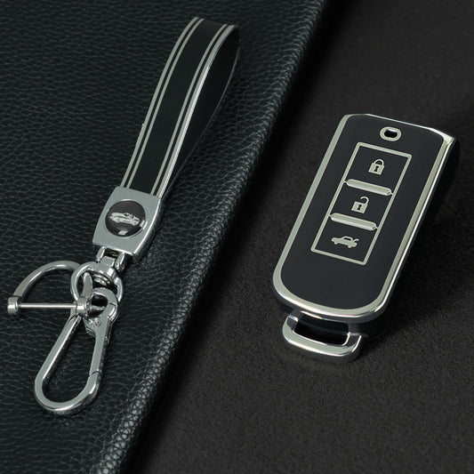 MIA1T1 Black-Silver Plating TPU Car Remote Key Case Cover Shell for Mitsubishi Outlander ASX Pajero LANCER Sport Eclipse 3 Buttons Smart Keyless Fob