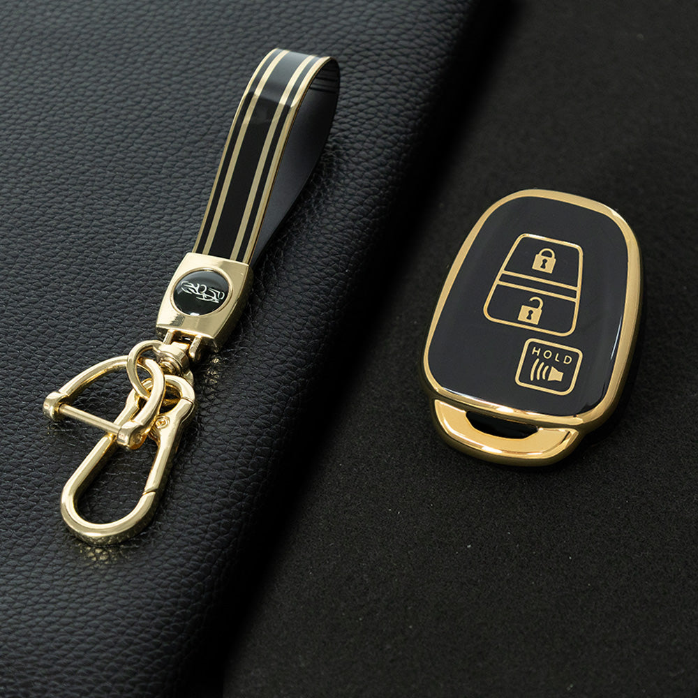 TOP1T1 Black-Gold Plating TPU Car Key Cover Case for Toyota Corolla Camry Prado Highlander Auto Key case for Toyota 3 Buttons Key