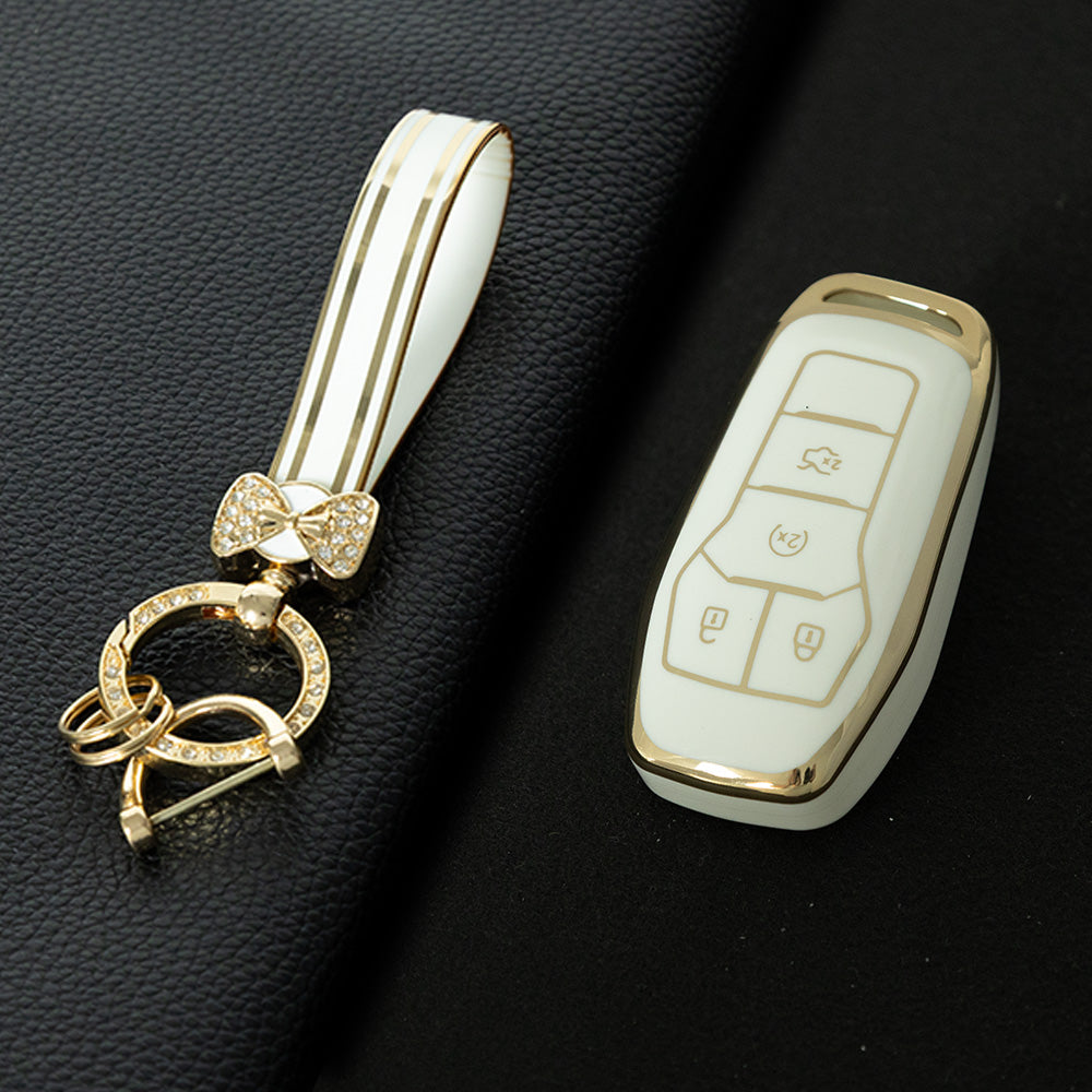 FOC1T1 White-Gold Plating Tpu Car Key Case for Ford Mustang lincoln MKZ MKC MKX EXPLORER Taurus