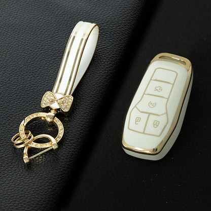 FOC1T1 White-Gold Plating Tpu Car Key Case for Ford Mustang lincoln MKZ MKC MKX EXPLORER Taurus
