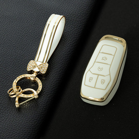 FOC1T1 White-Gold Plating Tpu Car Key Case for Ford Mustang lincoln MKZ MKC MKX EXPLORER Taurus