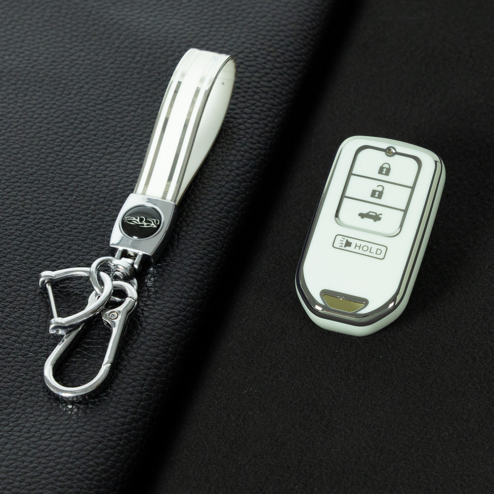 HOA10T1 White-Silver Plating TPU Car Key Case Cover for Honda Accord Civic Passport Pilot Odyssey Ridgeline HRV CRV