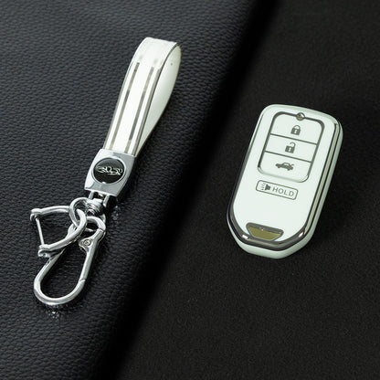 HOA10T1 White-Silver Plating TPU Car Key Case Cover for Honda Accord Civic Passport Pilot Odyssey Ridgeline HRV CRV