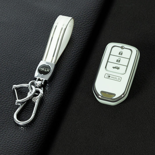 HOA10T1 White-Silver Plating TPU Car Key Case Cover for Honda Accord Civic Passport Pilot Odyssey Ridgeline HRV CRV