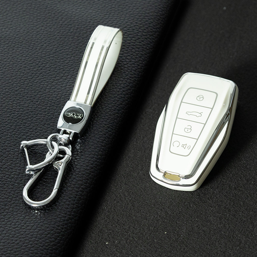 GEB3T1 White-Silver Plating Car Key Cover For Geely Auto Tugella EPro Emgrand L S GS GL EV RS Coolray Atlas Pro Proton X7 Geometry Fob