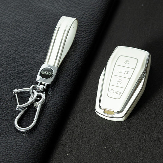 GEB3T1 White-Silver Plating Car Key Cover For Geely Auto Tugella EPro Emgrand L S GS GL EV RS Coolray Atlas Pro Proton X7 Geometry Fob