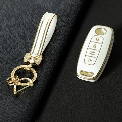 NIA4T1 White-Silver Plating TPU Car Key Cover for Nissan Sylphy Bluebird Teana X-Trail Murano GTR