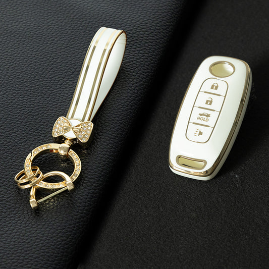 NIA4T1 White-Silver Plating TPU Car Key Cover for Nissan Sylphy Bluebird Teana X-Trail Murano GTR