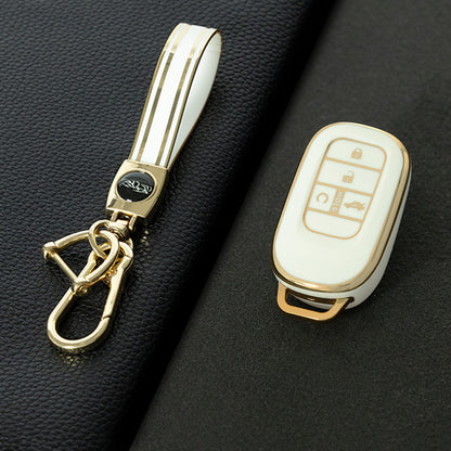 HOB1T1 White-Gold Plating Car Key Cover For Honda Civic Accord HR-V CR-V CRV 2021 2022 2023 5Buttons Auto Shell Fob Holder TPU Car Key Case Cover Keychain Accessories