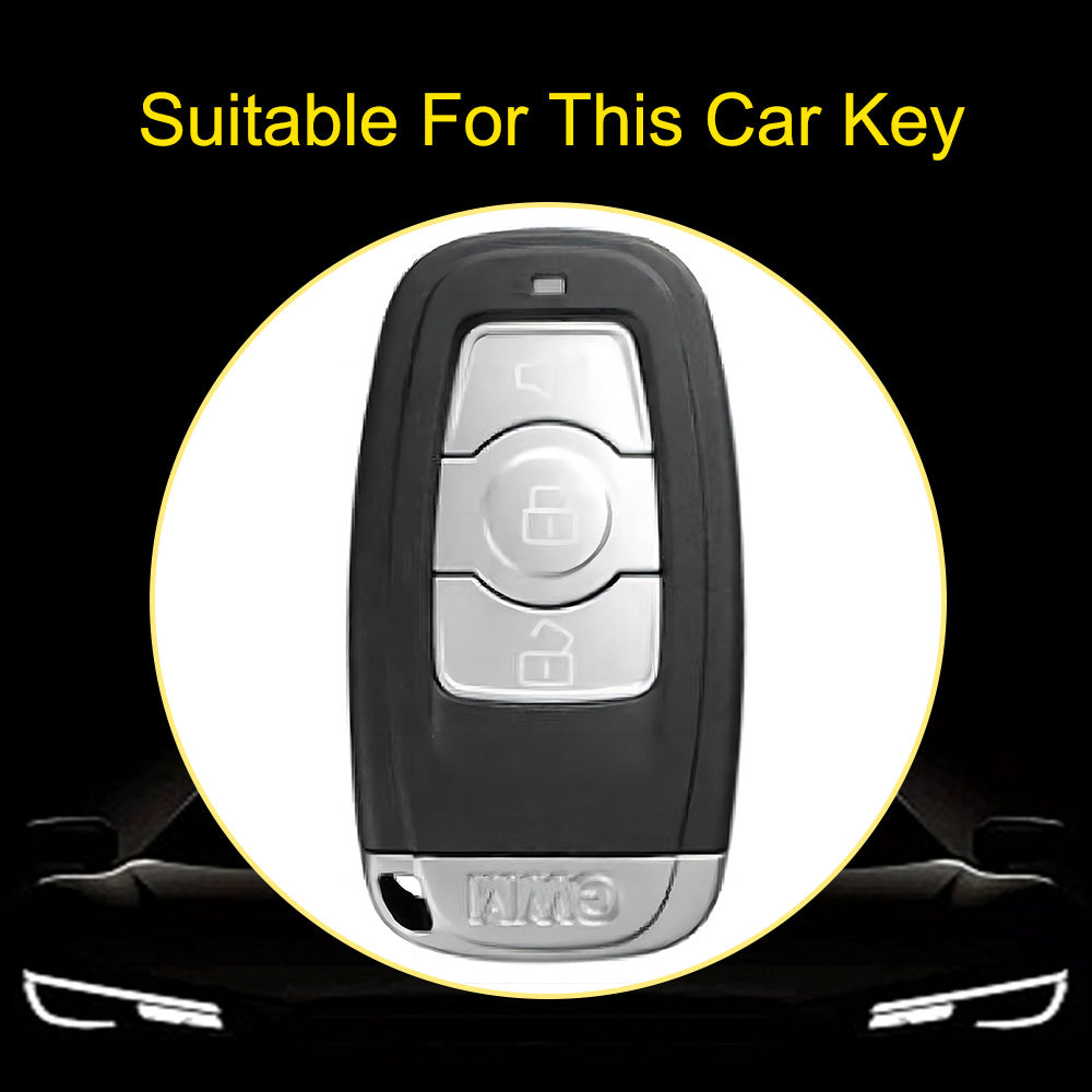GRB1T1 White-Gold Plating Car Key Cover Premium Soft TPU Car Key Case Cover Shell for HAVAL H6 M6 DARGO C50 H1 H2 GW Key Rings Keychain Bag Accessories