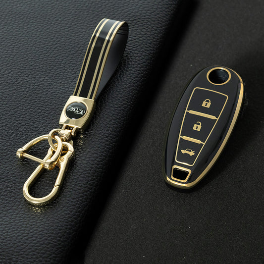 SUA2T1 Black-Gold Plating TPU Car Key Case 3 Button for Suzuki Vitara Swift Ignis Kizashi SX4 Baleno Ertiga 2016 2017 2018 2019