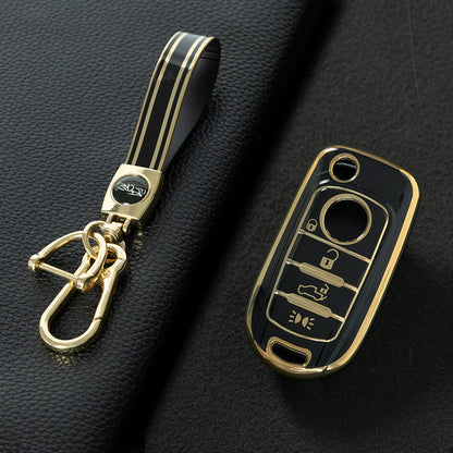 FIB3T1 Black-Gold Plating TPU Car Key Case Cover for Fiat 500 Tipo Toro Cronos Egea 500X