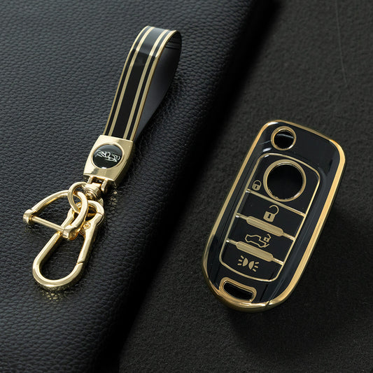 FIB3T1 Black-Gold Plating TPU Car Key Case Cover for Fiat 500 Tipo Toro Cronos Egea 500X