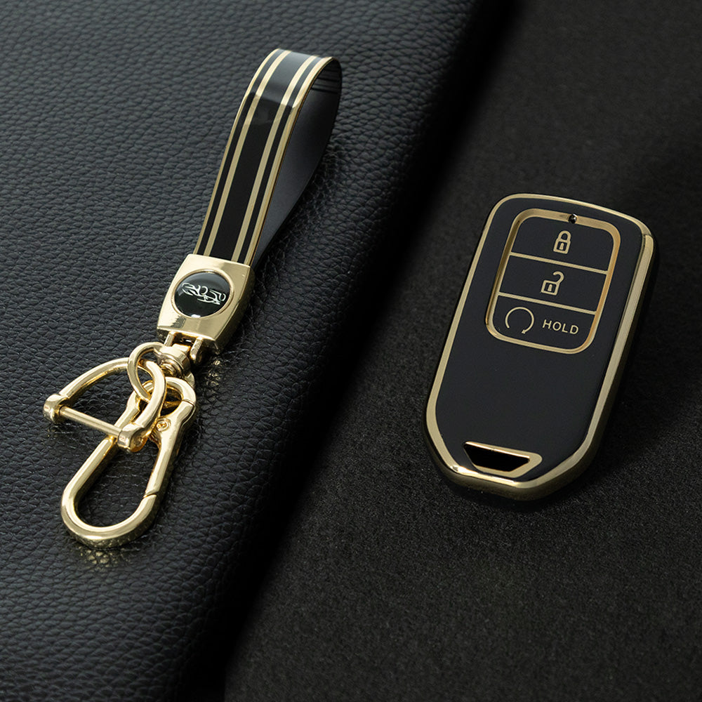 HOA3T1 Black-Gold Plating Car Key Cover TPU Car Key case Cover Fit for for Honda Accord Civic Passport Pilot Odyssey Ridgeline HRV CRV Car Key Cover
