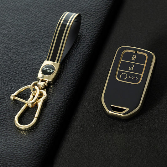 HOA3T1 Black-Gold Plating Car Key Cover TPU Car Key case Cover Fit for for Honda Accord Civic Passport Pilot Odyssey Ridgeline HRV CRV Car Key Cover