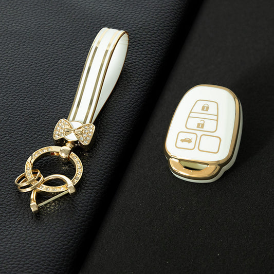 TOP5T1 White-Gold Plating TPU Car Key Cover Case for Toyota Corolla Camry Prado Highlander