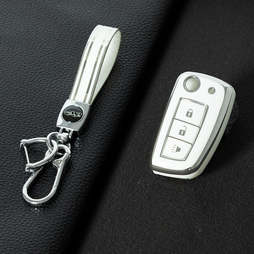 NIC3T1 White-Silver Plating TPU Car Key Case Cover for Nissan X-Trail Qashqai J11 Juke Murano Micra Tiida Maxima Altima Kicks