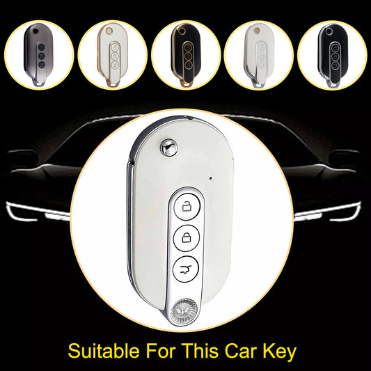 WUF1T1 Black-Silver Plating Car Key Cover TPU Car Remote Key Case Cover Shell Fob for SGM Wuling Hongguang MINIEV Air EV 2023 2022 Auto Protector Bag Accessories