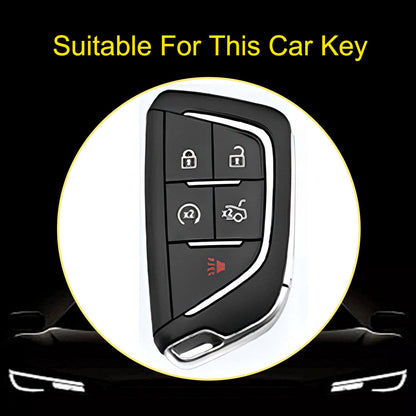 CAB1T1 Light Blue-Silver Plating TPU Premium Soft Car Key Case Cover Shell for Cadillac XT5 XT4 XT6 CT5 CT6 CT4 XTS ATSL SRX Key Ring Keychain Bag Accessory