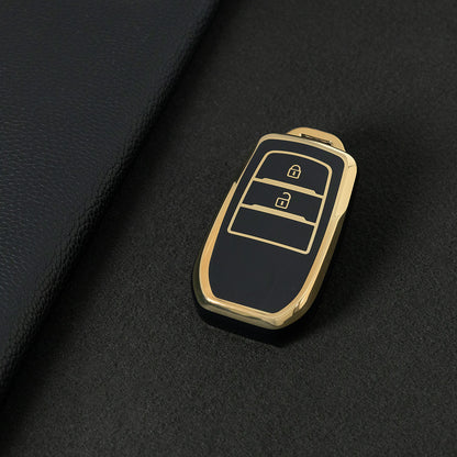 TOC2T1 Black-Gold Plating TPU Car Key Case Protection Cover Smart Key Shell Fob Cover Fit for Toyota Camry Corolla Prado Levin Crown RAV4