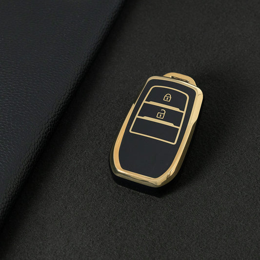 TOC2T1 Black-Gold Plating TPU Car Key Case Protection Cover Smart Key Shell Fob Cover Fit for Toyota Camry Corolla Prado Levin Crown RAV4