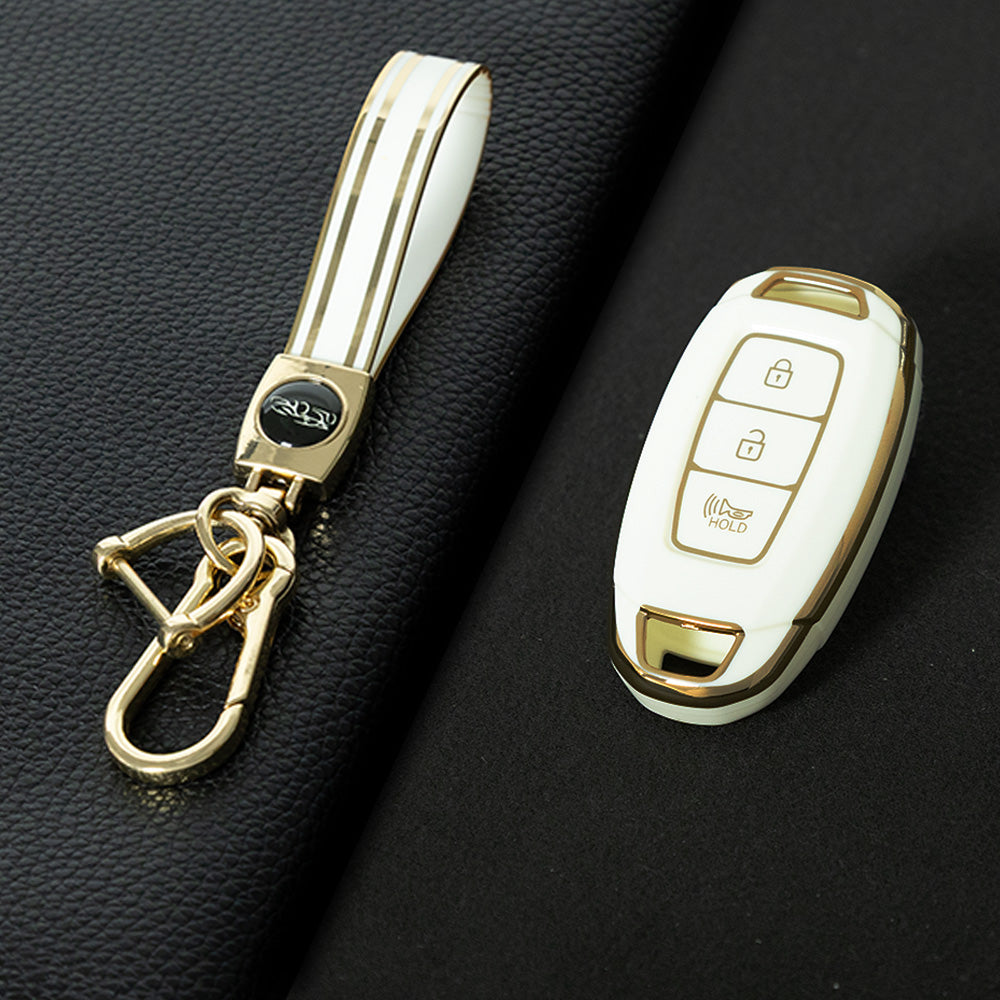 HYA2T1 White-Gold Plating TPU Car Key Case Cover for Hyundai Solaris 2021 Accent Ix25 Creta 2020 Elantra Tucson Verna I20