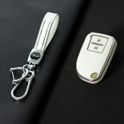 TOI2T1 White-Silver Plating  2 Buttons TPU Car Key Cover Case for Toyota Yaris HAIs 2020 Hiace 200 Sienta