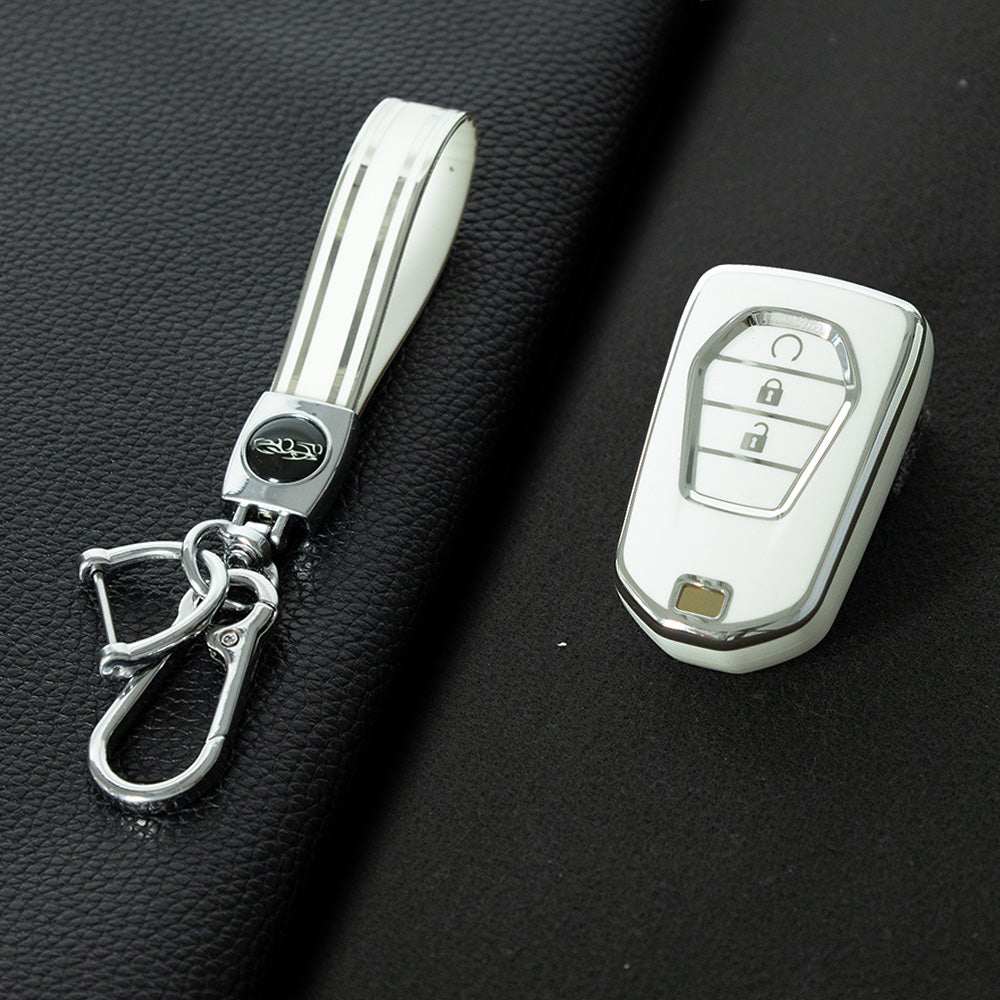 LSB1T1 White-Silver Plating TPU Car Key Case for ISUZU MU-X D-MAX JIM