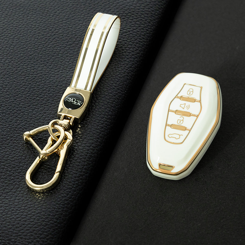 CRE1T1 White-Gold Plating Car Key Cover New TPU Car Key Case Cover for Chery Jetour X70 X90 X95 Plus Remote Shell Holder Auto Keychain Protector Accessories