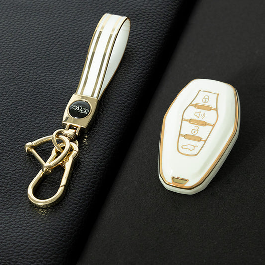 CRE1T1 White-Gold Plating Car Key Cover New TPU Car Key Case Cover for Chery Jetour X70 X90 X95 Plus Remote Shell Holder Auto Keychain Protector Accessories
