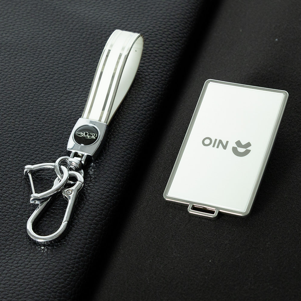 NOB2T1 White-Silver Plating TPU Car Key Case Cover Compatible with NIO ES6 card key cover, 2025 models ET5T/ES7/EC7/ES8/ET7 card holder NFC