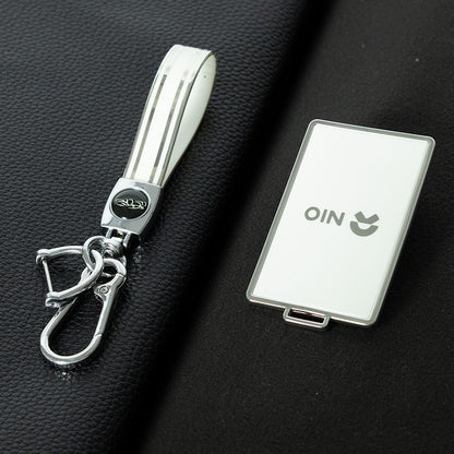 NOB2T1 White-Silver Plating TPU Car Key Case Cover Compatible with NIO ES6 card key cover, 2025 models ET5T/ES7/EC7/ES8/ET7 card holder NFC