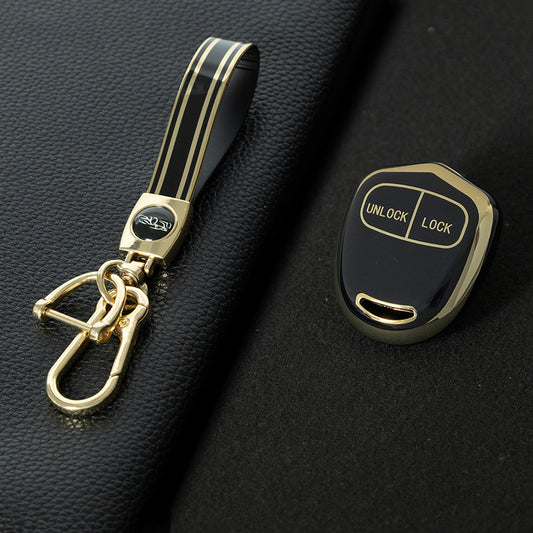 MIH2T1 Black-Gold Plating 2 BUTTON TPU Car Key Cover Case for Mitsubishi Lancer Outlander Mirage Montero Pajero Shogun L200 Skin Holder Protector
