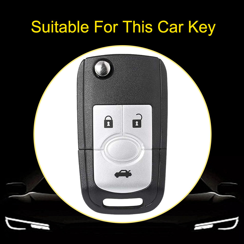 BUD1T1 White-Silver Plating TPU Premium Soft Car Key Case Cover Shell for Buick Old LaCrosse 06 07 08 Year Fold Protection Key Rings Keychain Bag Accessory