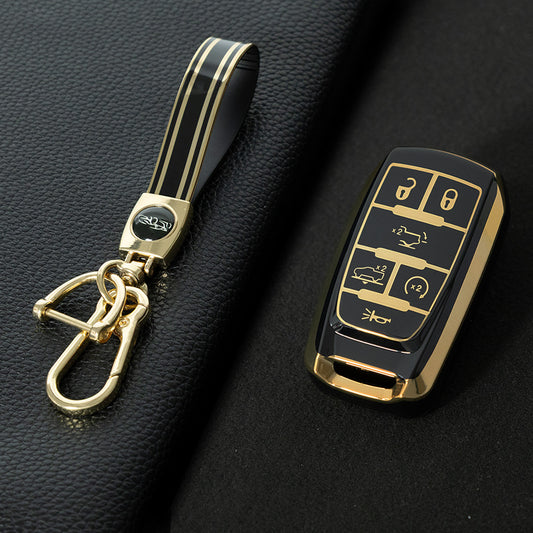 JEE1T1 Black-Gold Plating TPU Car Key Case Cover for Jeep Dodge GMC RAM Trucks T-REX Challenger Jcuv