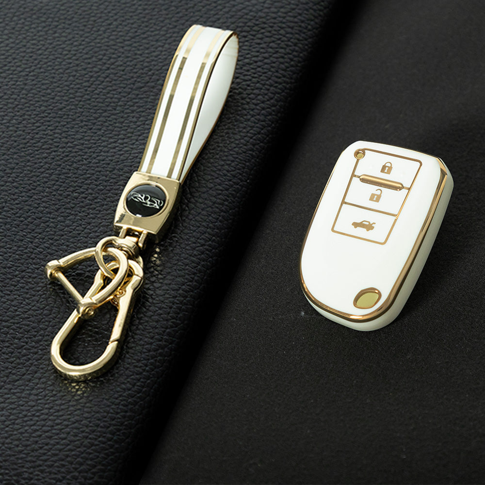 TOI1T1 White-Gold Plating 3 Buttons TPU Car Key Cover Case for Toyota Yaris HAIs 2020 Hiace 200 Sienta