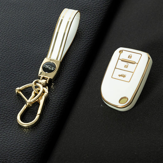 TOI1T1 White-Gold Plating 3 Buttons TPU Car Key Cover Case for Toyota Yaris HAIs 2020 Hiace 200 Sienta