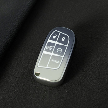 JEA4T1 Gradient Gray-Laser Engraving Car Key Cover New TPU Car Key Case Cover for Jeep Renegade Grand Cherokee for Dodge Ram Charger 1500 Challenger Chrysler 300C Journey